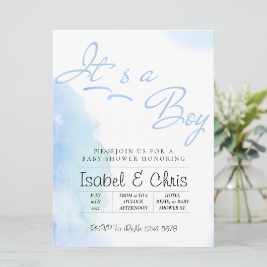 ベビーボーイシャワー モダンフレーム 招待状 (スタンド正面)