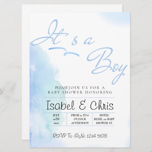 ベビーボーイシャワー モダンフレーム 招待状 (正面/裏面)