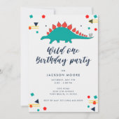 ベビーボーイワイルドワン恐竜1歳の誕生日 招待状 (正面)
