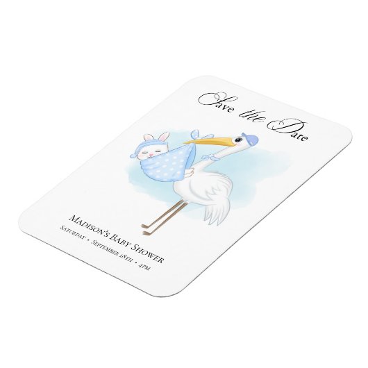 ベビーボーイ ストーク ブルー シャワー 日程お知らせ マグネット (左側)