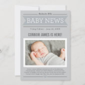 ベビーボーイ ニュース モダングレー フォト 誕生 案内状 (正面)