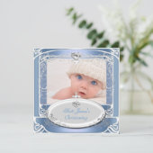 ベビーボーイ 命名式 洗礼 青 白 招待状 (スタンド正面)