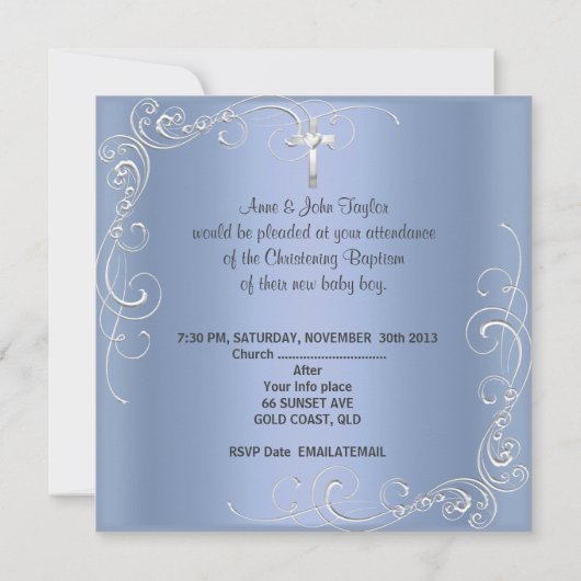 ベビーボーイ 命名式 洗礼 青 白 招待状 (裏面)