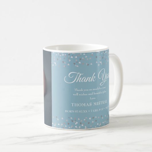 ベビーボーイ 誕生お知らせ ブルー ありがとう コーヒーマグカップ (正面右)