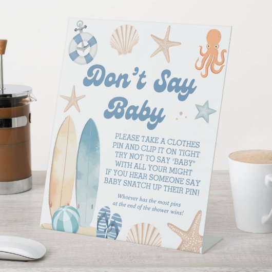 ベビーボード上の赤ちゃんシャワー言わないベビーゲーム 台座サイン (インサイチュ)
