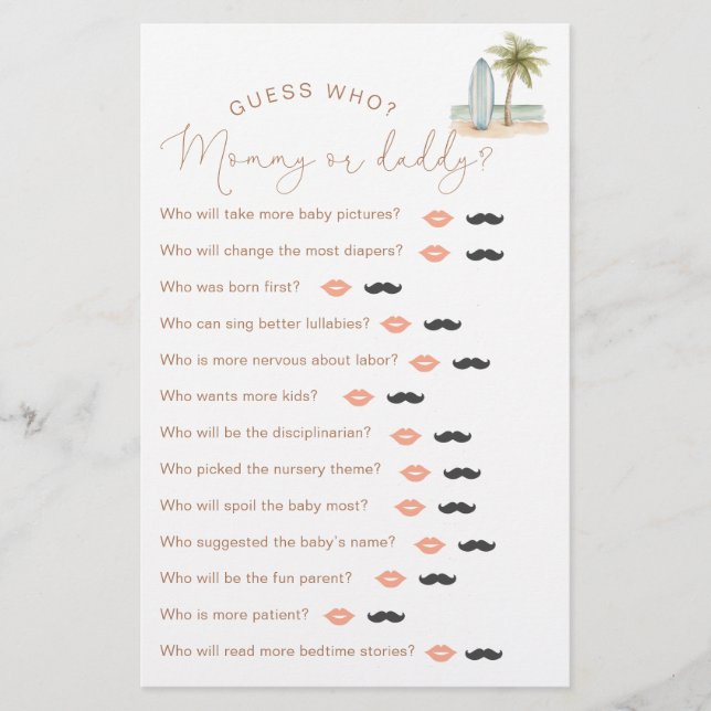 ベビーボード上の赤ちゃんシャワー"誰を推測"ゲーム (正面)