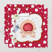 ベビーボーリングおもしろいニュートラルベビーシャワー 招待状 (正面/裏面)