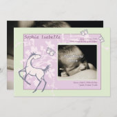 ベビーポニーと蝶の少女誕生発表 案内状 (正面/裏面)