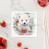 ベビーポーラベアカスタム文字ホリデーまたはクリスマス スタンダードカクテルナプキン (インサイチュ)