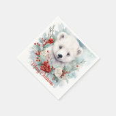 ベビーポーラベアカスタム文字ホリデーまたはクリスマス スタンダードカクテルナプキン (角)