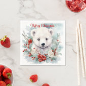 ベビーポーラベアカスタム文字ホリデーまたはクリスマス スタンダードカクテルナプキン (インサイチュ)