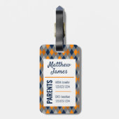 ベビーマイナーオレンジネイビーアーガイルパタンバッグラベル ラゲッジタグ (裏面縦)