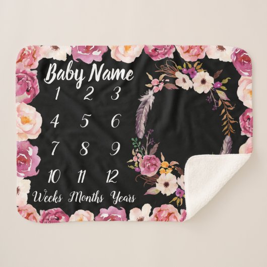 ベビーマイルストパーソナライズされたーンネームシャワーガールギフト シェルパブランケット (正面(横))