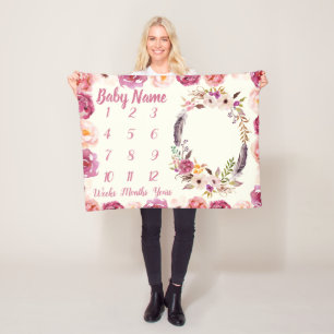 ベビーマイルストーパーソナライズされたンベイビーシャワーガールギフト フリースブランケット