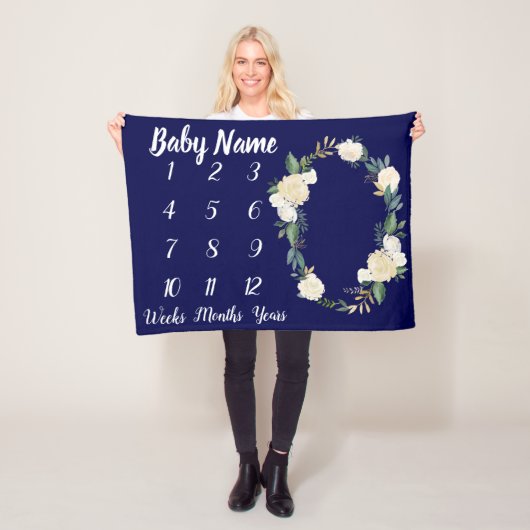 ベビーマイルストーンブランケットパーソナライズされたシャワーギフト フリースブランケット (インサイチュ)