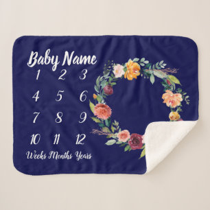 ベビーマイルストーンブランケットパーソナライズされたベビーガールギフト シェルパブランケット