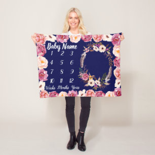 ベビーマイルストーンブランケットパーソナライズされたベビーガールギフト フリースブランケット