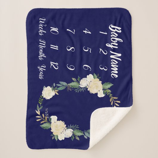 ベビーマイルストーンブランケットパーソナライズされた男の赤ちゃんギフト シェルパブランケット (正面)