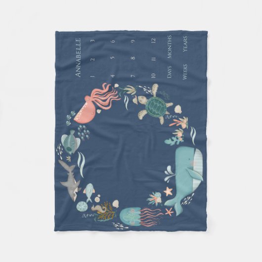 ベビーマイルストーンブルーザシーアニマルリース フリースブランケット (正面)