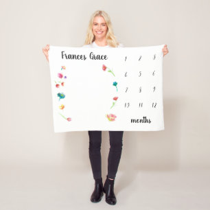 ベビーマイルストーン月の水彩の花 フリースブランケット