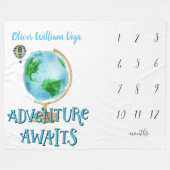 ベビーマイルストーン毛布 |月 |アドベンチャー待ち フリースブランケット (正面(横))