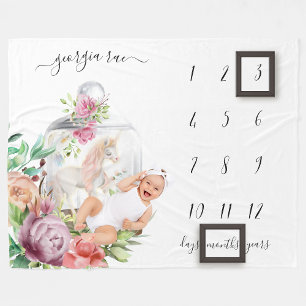 ベビーマイルストーン毛布  水彩ユニコーン フリースブランケット