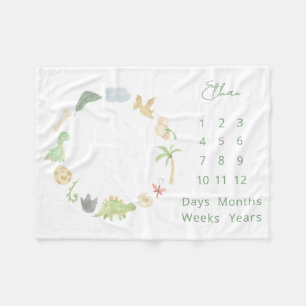 ベビーマイルストーン男女兼用恐竜の水色 フリースブランケット