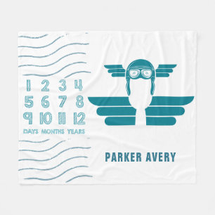 ベビーマイルストーン飛行機パイロット フリースブランケット