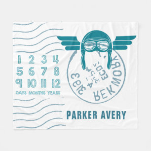 ベビーマイルストーン飛行機 フリースブランケット