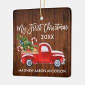 ベビーマイ初めてのクリスマスウッドレッドトラックキャンディーキャン セラミックオーナメント (左)