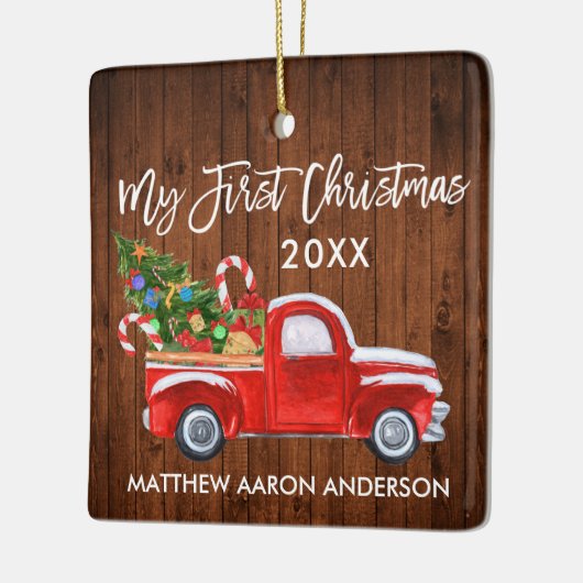 ベビーマイ初めてのクリスマスウッドレッドトラックキャンディーキャン セラミックオーナメント (左)