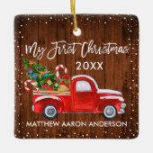 ベビーマイ初めてのクリスマスウッドレッドトラックスノー セラミックオーナメント (正面)