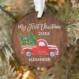 ベビーマイ初めてのクリスマスウッドヴィンテージレッドトラック オーナメント