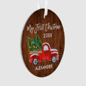 ベビーマイ初めてのクリスマスウッドヴィンテージレッドトラック オーナメント (正面)
