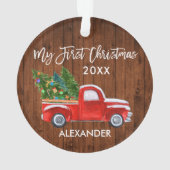 ベビーマイ初めてのクリスマスウッドヴィンテージレッドトラック オーナメント (裏面)