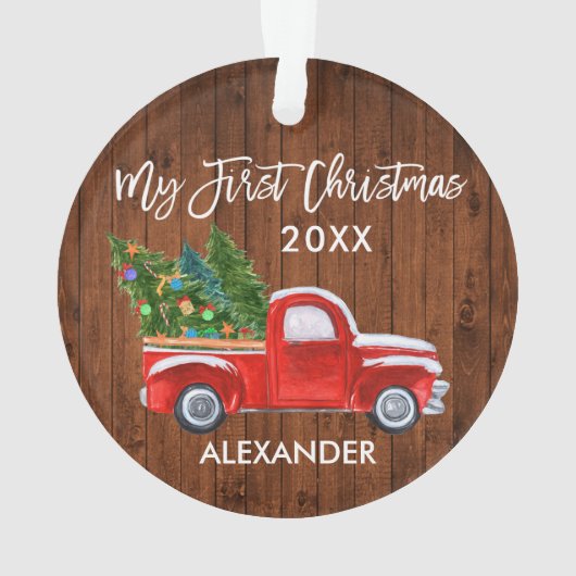 ベビーマイ初めてのクリスマスウッドヴィンテージレッドトラック オーナメント (裏面)