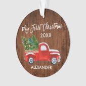 ベビーマイ初めてのクリスマスウッドヴィンテージレッドトラック オーナメント (正面)