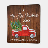 ベビーマイ初めてのクリスマスウッドヴィンテージレッドトラック セラミックオーナメント (左)