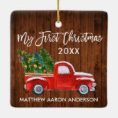 ベビーマイ初めてのクリスマスウッドヴィンテージレッドトラック セラミックオーナメント (裏面)