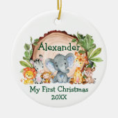 ベビーマイ初めてのクリスマスサファリアニマルズグリーンリー セラミックオーナメント (正面)