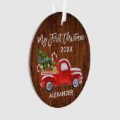 ベビーマイ初めてのクリスマスズウッドキャンディキャンデレッドトラック オーナメント (正面)