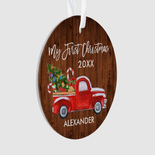 ベビーマイ初めてのクリスマスズウッドキャンディキャンデレッドトラック オーナメント (正面)