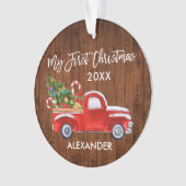 ベビーマイ初めてのクリスマスズウッドキャンディキャンデレッドトラック オーナメント (正面)