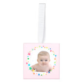 ベビーマイ初めてのクリスマスホリデーフォトスターズピンク キューブオーナメント (正面)