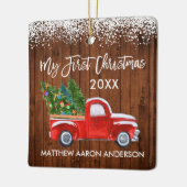 ベビーマイ初めてのクリスマスレッドトラックウッドスノー セラミックオーナメント (左)