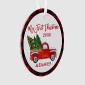 ベビーマイ初めてのクリスマスヴィンテージトラックレッドプレイド オーナメント (正面)