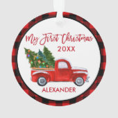ベビーマイ初めてのクリスマスヴィンテージトラックレッドプレイド オーナメント (裏面)