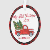 ベビーマイ初めてのクリスマスヴィンテージトラックレッドプレイド オーナメント (正面)