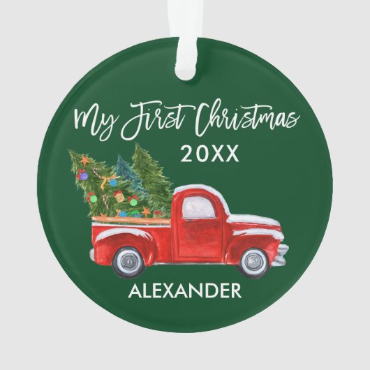 ベビーマイ初めてのクリスマスヴィンテージレッドトラックグリーン オーナメント (裏面)