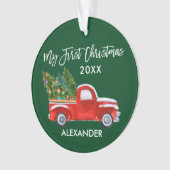 ベビーマイ初めてのクリスマスヴィンテージレッドトラックグリーン オーナメント (正面)